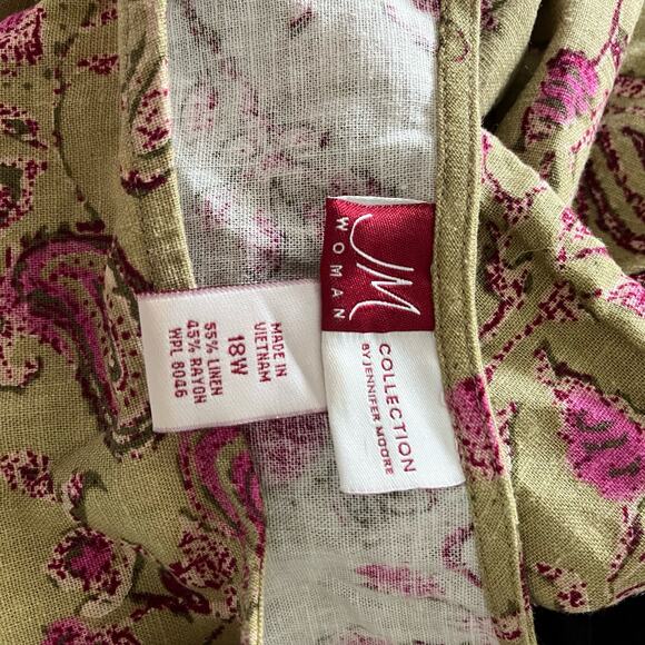 Vtg Y2K Plus Linen Maxi Dress Ditsy Floral Print Sleeveless Wmns 18W Cottagecore - Picture 6 of 7